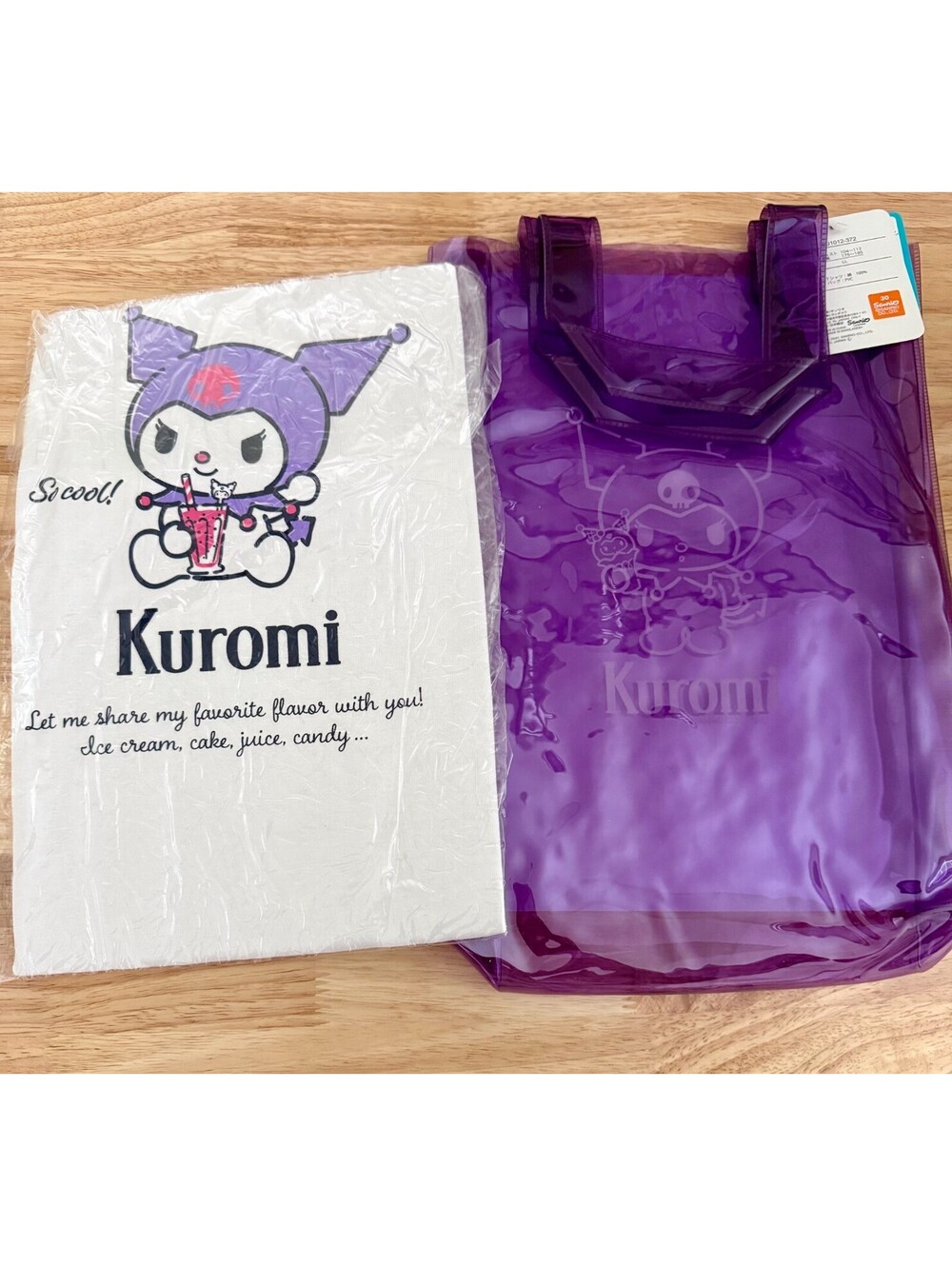 Sanrio Japan Gift Set - Kuromi Shirt and Bag Tote, Purple Jelly Size L Large NWT